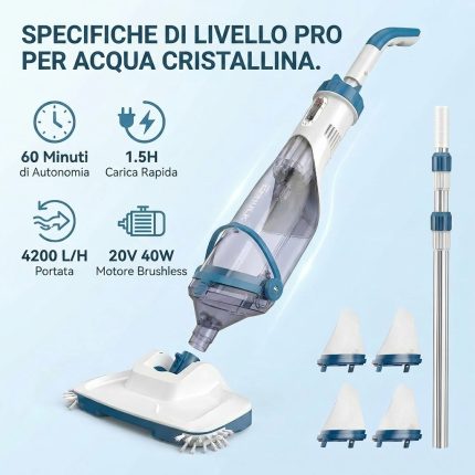 Il robot pulitore per piscine ENHULK è dotato di un design senza fili e ricaricabile, che elimina la necessità di tubi flessibili e rende la pulizia più comoda. La sua potente aspirazione rimuove rapidamente lo sporco dal fondo della piscina. Leggero e po