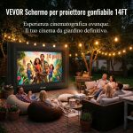 Schermo cinematografico gonfiabile gigante VEVOR – 4,2 metri (14 piedi) Trasforma il tuo giardino o la tua piscina in un cinema all’aperto perfetto per guardare film, partite di calcio e vivere serate indimenticabili in famiglia. Installazione rapida, compatibile con proiezione frontale e posteriore. - Image 4